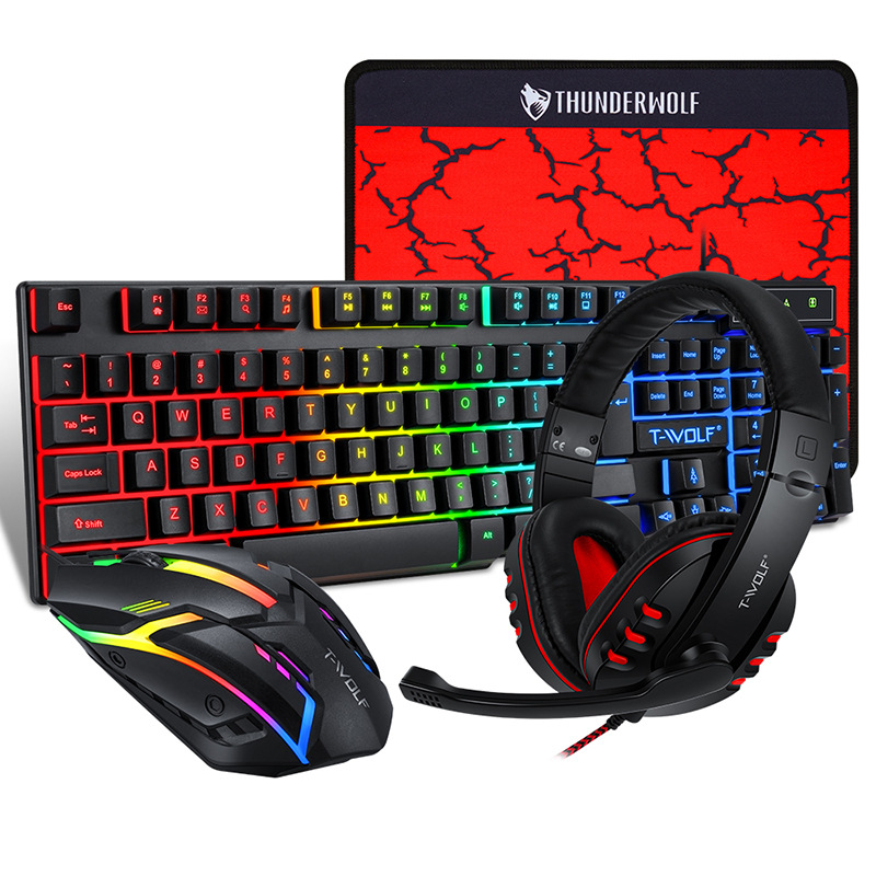 2023T-WOLF New Four-in-One Keyboard and Mouse Set Keyboard Mouse Headset Mouse Pad Game Office Set