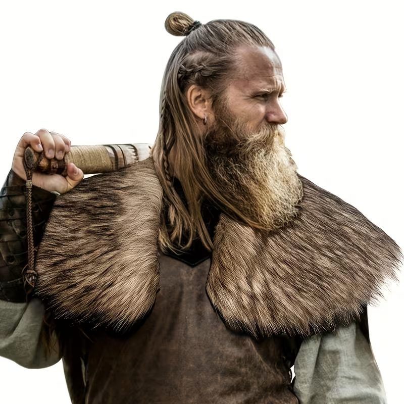 Men's Viking Style Artificial Fur Shawl Medieval Warrior Fur Collar Cosplay Cloak Accessories Retro Fur