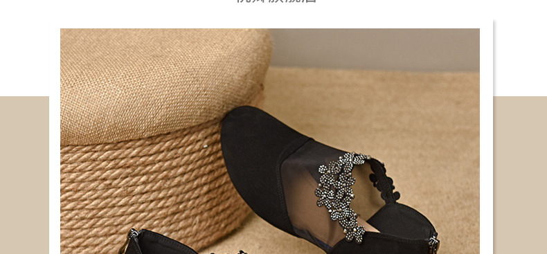 Giày sandal nữ da cừu mềm lưới thoáng khí mũi tròn đế bệt — Màu đen chi tiết 4