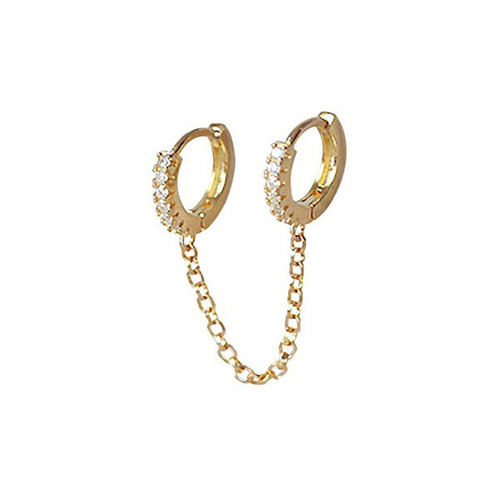 B109A Exquisite and Fashionable Women's Long Chain Earrings European and American Copper Inlaid Zirconia Double Ear Piercing One-piece Earrings