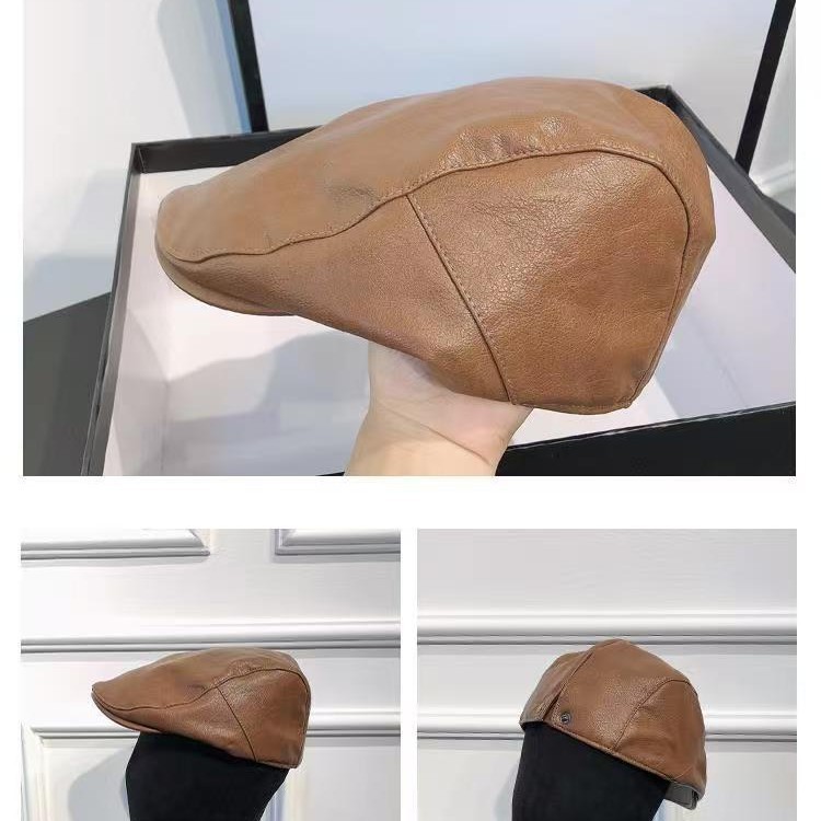 日系皮革前进帽贝雷帽男女款百搭皮质蓓蕾帽时尚可爱前进帽鸭舌帽|undefined