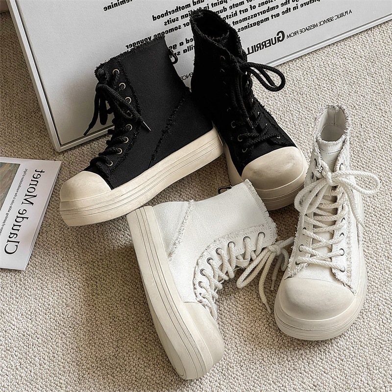 3369m Qi Big Toe Shoes for Men and Women, Niche High-Top Canvas Shoes for Couples, Autumn and Winter New Thick-Soled Height-Increasing Shoes