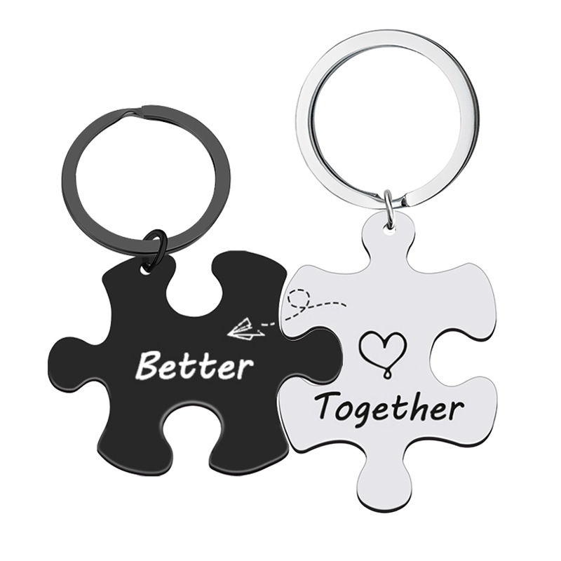 Hip-hop Letter Jigsaw Stainless Steel Printing Bag Pendant Keychain Necklace display picture 3