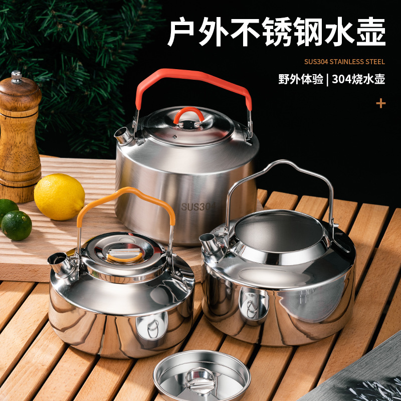 Portable Kettle 304 stainless steel folding teapot camping cooker picnic coffee pot large capacity 1.5L
