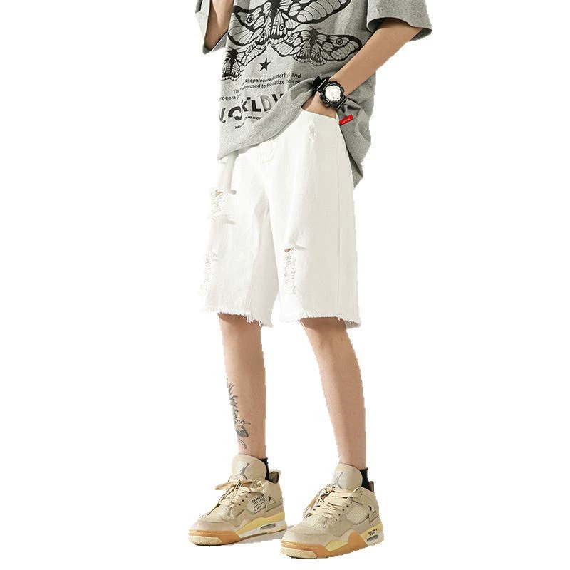 Summer shorts, trousers, universal denim skirt, American style, oversize, loose straight fit