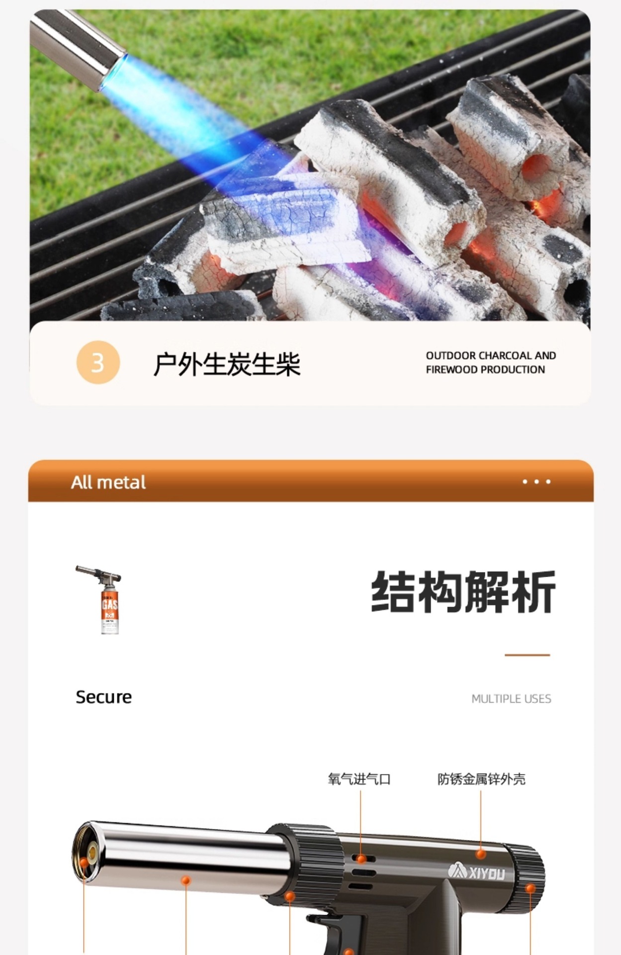 Gas-powered torch, flame gun, gas canister torch, lighter, torch for burning hair, household handheld gas torch, charcoal igniter