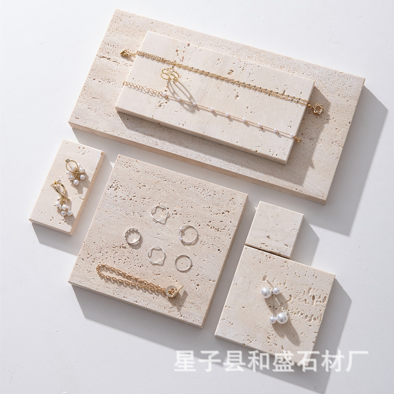 Li Ji Feng natural beige cave stone display tray Jewelry earrings display stand shooting props background jewelry display Li Ji Feng natural beige cave stone display tray Jewelry earrings display stand shooting props background jewelry display