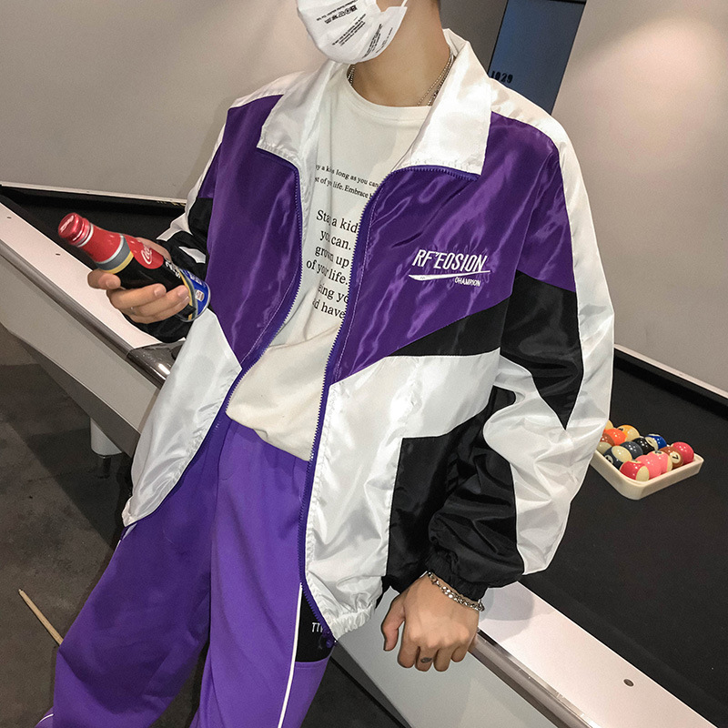 American Street Coat Handsome European and American Street Contrasting Color Stitching Coat Men's hiphop Hip Hop Couple Student Coat