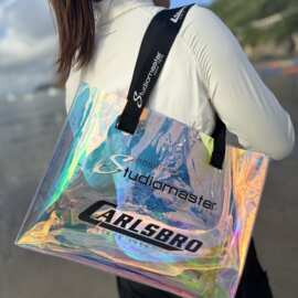 pvc镭射手提袋网红炫彩果冻包加厚 透明pp塑料通用流行礼品袋定制