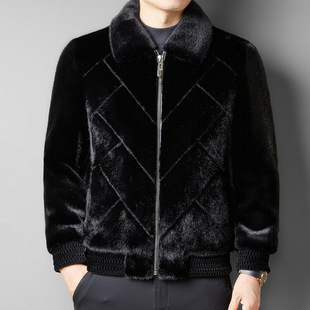 Gold Mink Fur Coat Men's Vest Winter Lapel Imitation Mink Hair Multi-Pocket Mink Outer Wearing Warm Men's Wear