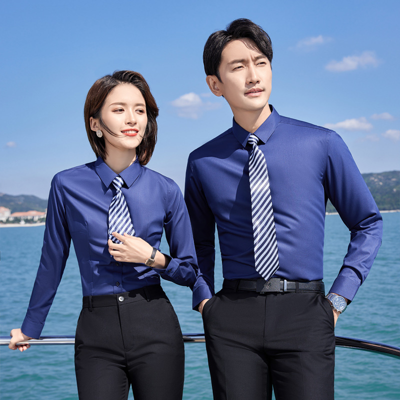 Non-ironing business men's and women's professional shirt teacher shirt real estate 4S shop cardigan overalls square collar LOGO