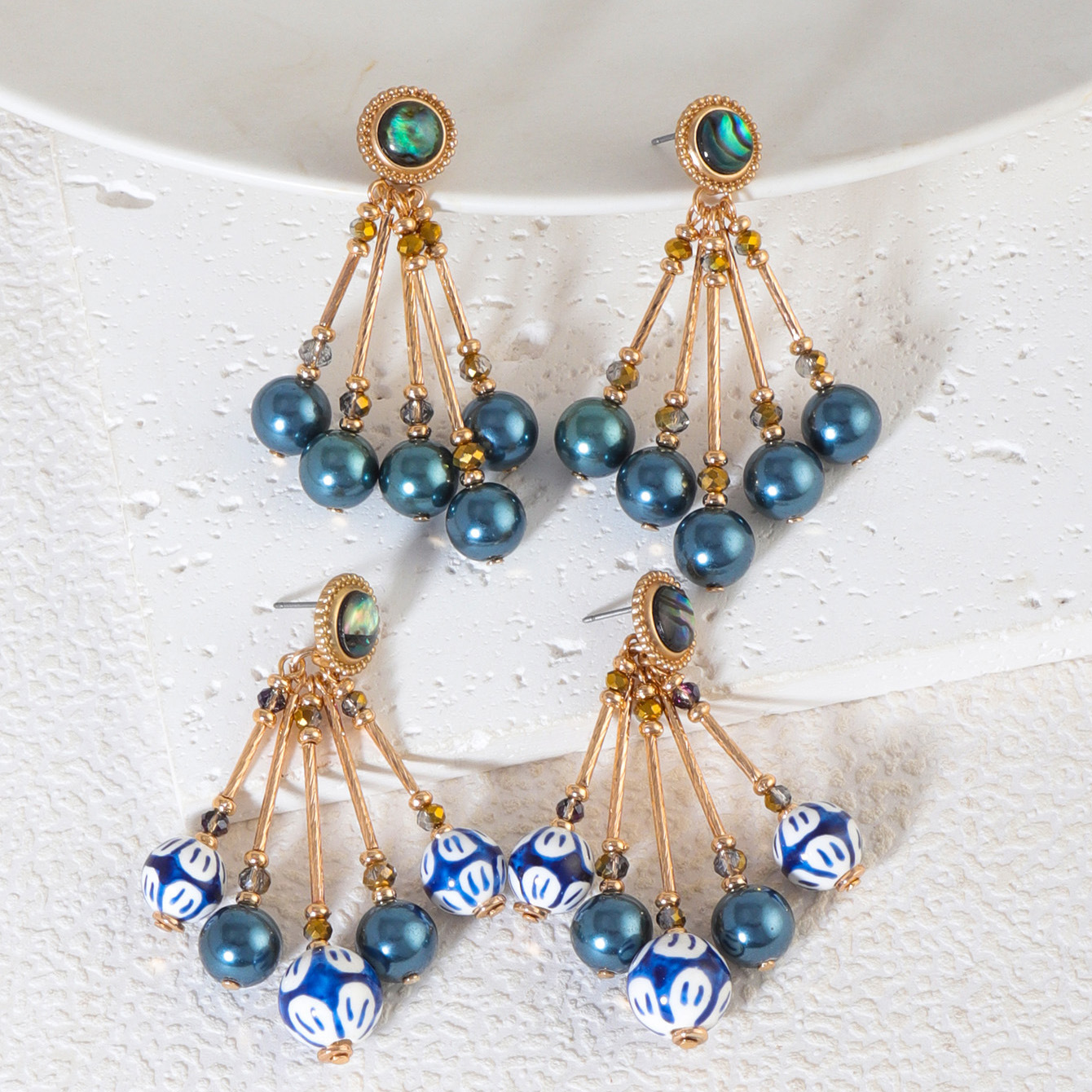 Original Design and Development of European and American Style Jewelry, Ceramic Pearl Retro Fashion Pendant Earrings, Personalized Earrings for Women