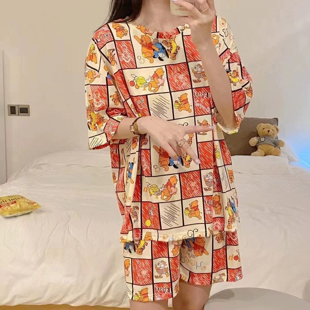 Костюм пижамы тонкой рисунок cartoon oversize, летняя свободная одежда с коротким рукавом, милый принт (M–XXL)