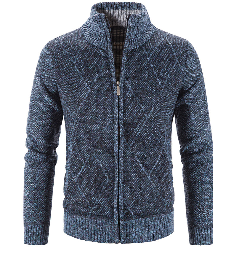 Cárdigan de punto para hombre para otoño e invierno, suéter para hombres de mediana edad y mayores, cuello alto informal, suéter jacquard de manga larga para hombre.