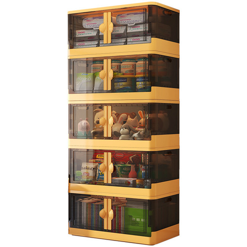 Clothing Storage Box Folding Storage Cabinet with Wheels, Transparent Double-Door Multifunctional Extra Large Organizing Box