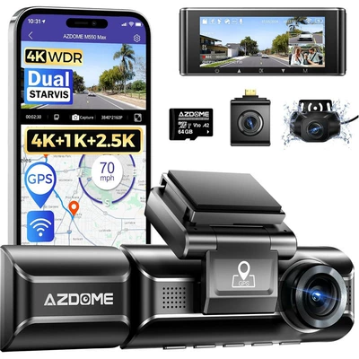 Azdome Driving Recorder M550Max Three-Way Recording Device Starvis High-Definition Night Vision Wifi Connection Tracking (Driving recorder)