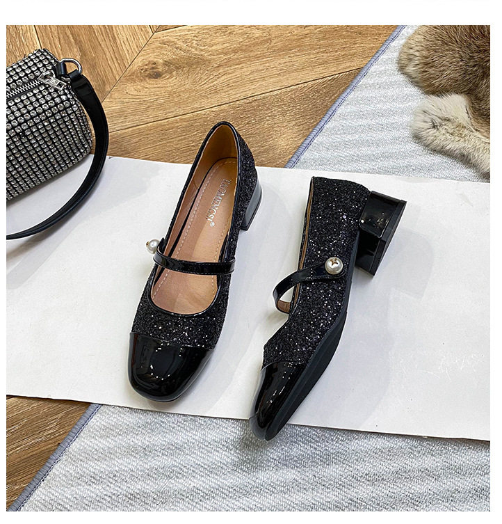 Giày Mary Jane nữ mũi vuông quai ngang gót thô 3-5 cm — Màu mơ, Màu đen chi tiết 20