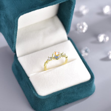 新款仿天然玉髓体蓝月光石韩版时尚粉晶开口戒指女轻珠宝手饰礼物