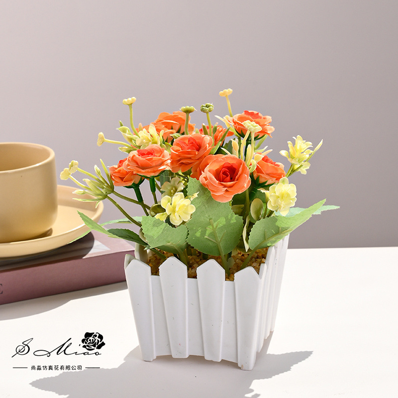 10 bonsái de cerca de rosa pequeña flor de simulación creativa decoración de estudio fotográfico para el hogar decoración planta verde artificial simulación planta en maceta image 7