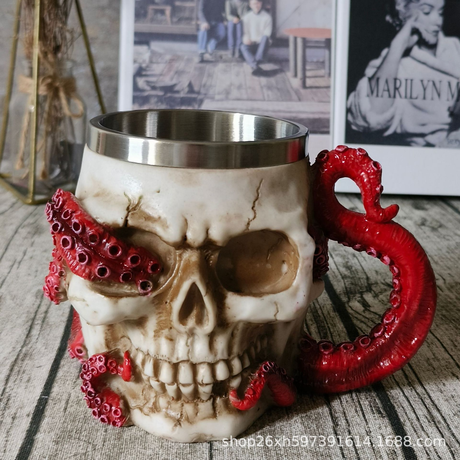 Regalo exagerado cráneo pulpo cerveza taza de acero inoxidable liner bar cerveza taza de agua taza creativa retro cerveza taza