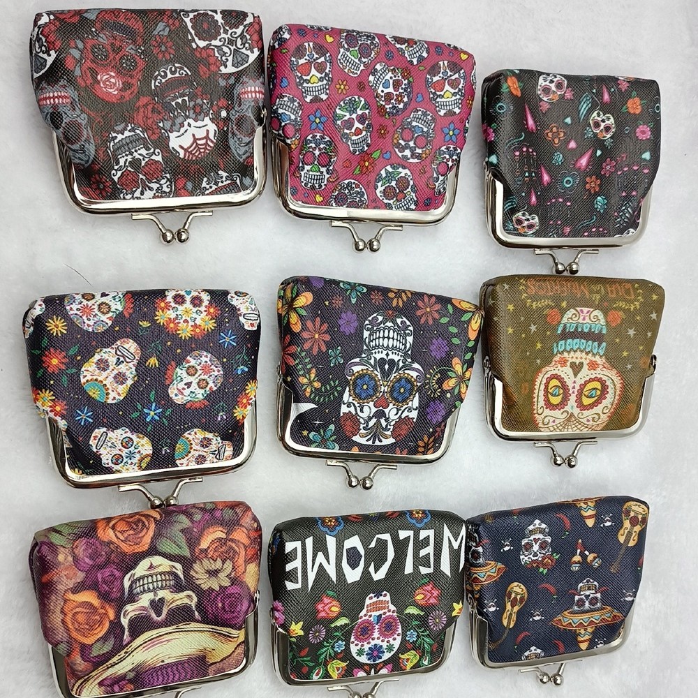 New 3inch Printed Skull Cute Small Coin Purse Creative Leather Printed Mini Coin Holder