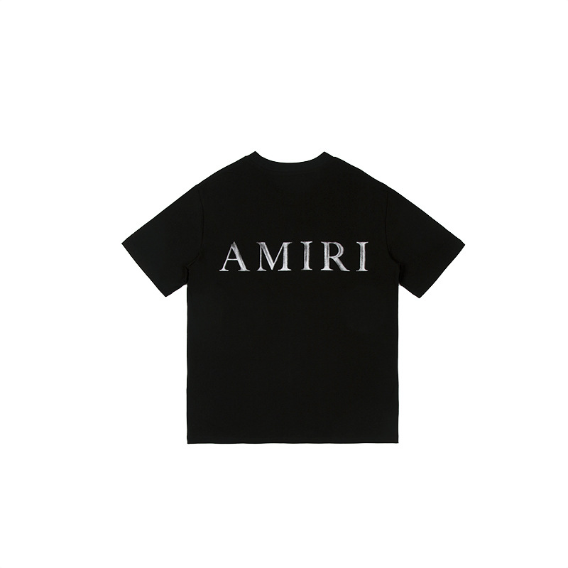 AMIRI骨文字プリント高街潮牌ゆったりシンプルカップル夏の丸襟半袖Tシャツ
