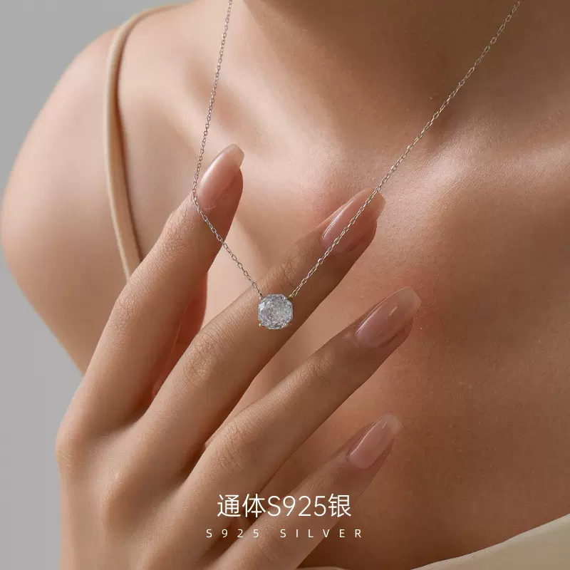 榕树下S925银新品玫瑰花锆石吊坠项链女高级感节日礼物银饰锁骨链