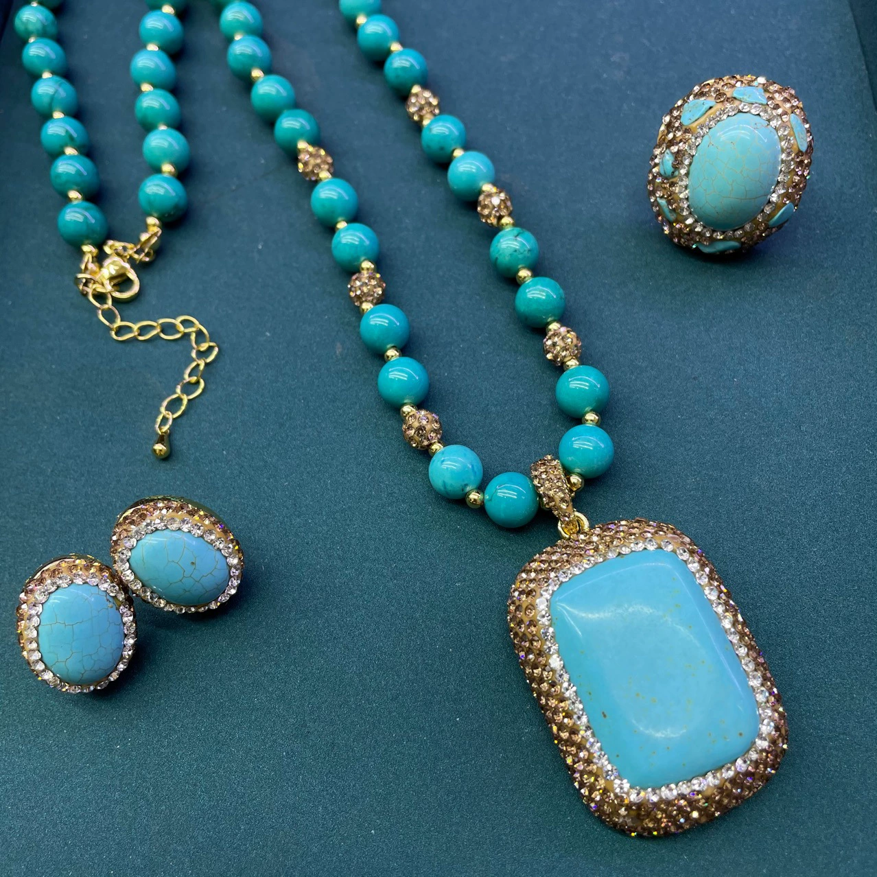Turquoise clay, stone inlay, organic jewelry handmade, Chinese style