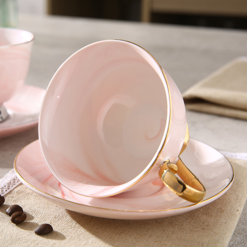 Transfronterizo nórdico simple marmoleado traje de café de cerámica británico tarde taza de té negro taza de pareja taza y platillo