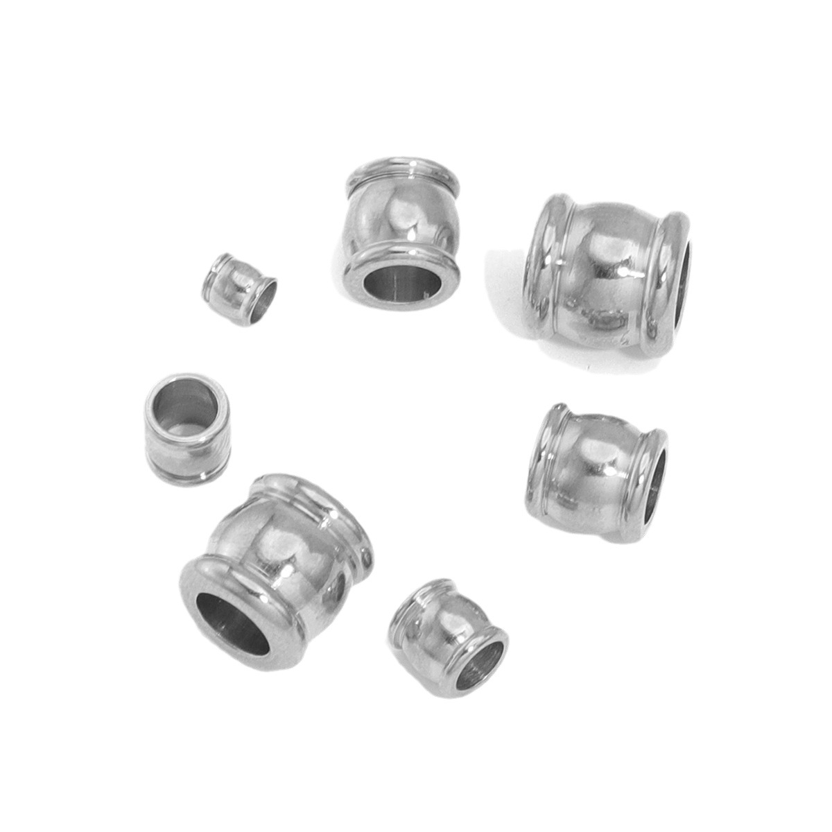 Tambor de acero inoxidable del grano de la perforación del grano a través del agujero con cuentas de la bola de acero DIY vacío plateado accesorios de joyería hechos a mano