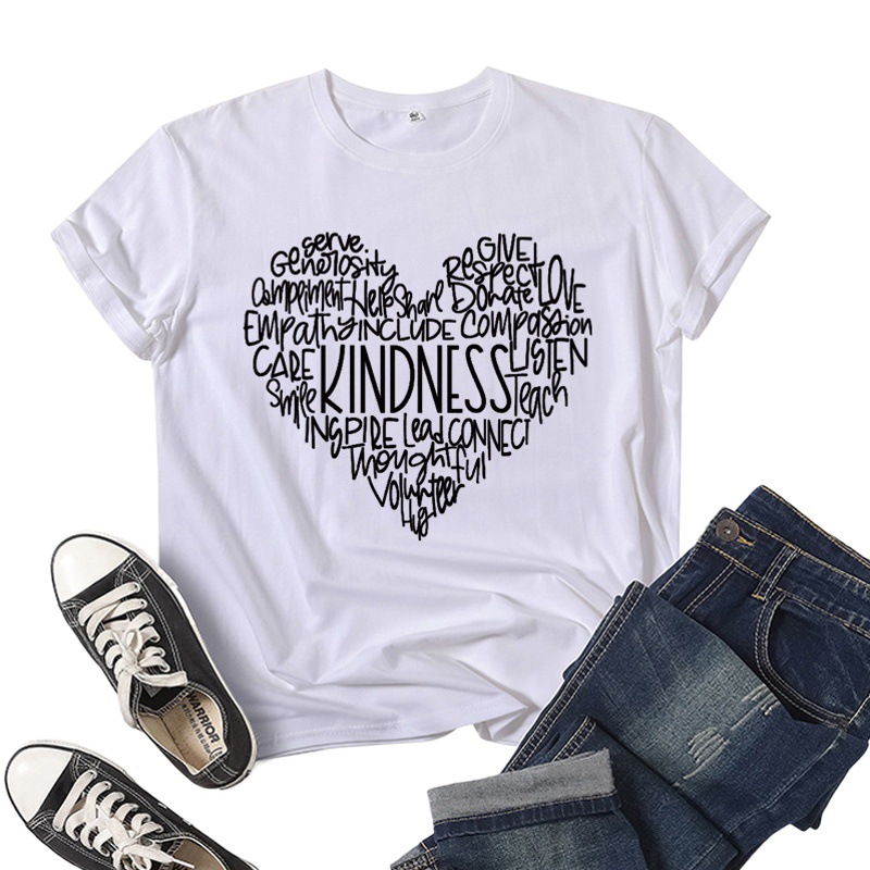 ヨーロッパとアメリカの貿易婦人服 kindness ラブレタープリント Tシャツ半袖アマゾン婦人服夏カジュアル