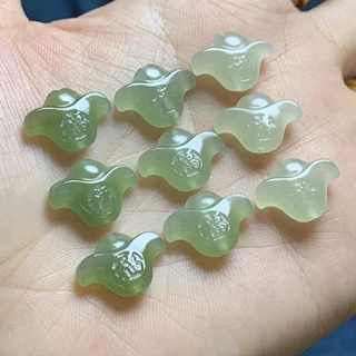 厂家批发 和田玉青海料 直通孔福元宝15.8x11.5x4.4mmdiy配饰配件