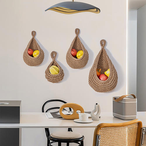 Cross-border wall-mounted vegetable storage fruit basket Bird's Nest wall hanging water drop net bag Handmade cotton rope woven wall hanging