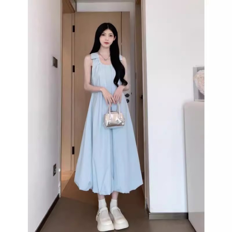 2025 夏の新しい人気のシックでユニークなプリーツフラワーミッドレングススカートデザインニッチベストドレス女性のための|undefined