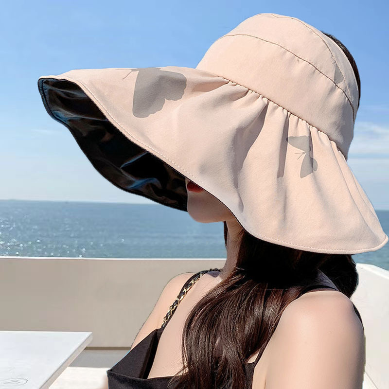 特大つば日焼け止め帽子海辺抗 UV upf50 + 日よけ帽子折りたたみビニール漁師帽子女性用|undefined