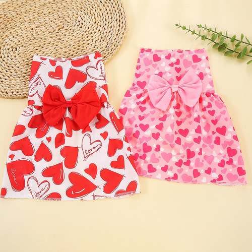 New Valentine's Day pet clothes dog clothes cat love print bow clothes princess style skirt