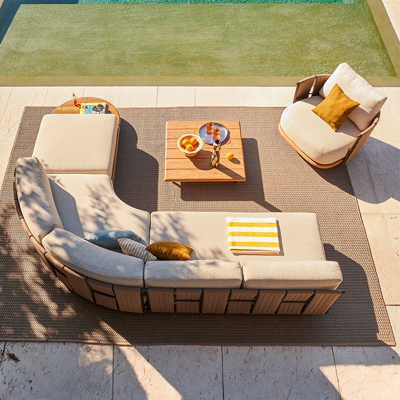 Sofá de madera maciza al aire libre patio jardín hotel villa ocio anticorrosión teca al aire libre muebles impermeables a prueba de sol