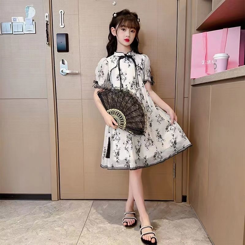 Vestido de niña verano 2025 nuevo vestido de princesa para niños vestido de verano pintura de tinta de niña falda Hanfu de estilo nacional