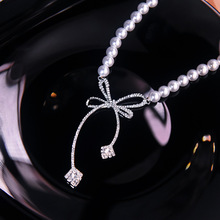 项链女小众设计珍珠蝴蝶结镶钻锁骨链轻奢简约气质个性颈饰夸张潮