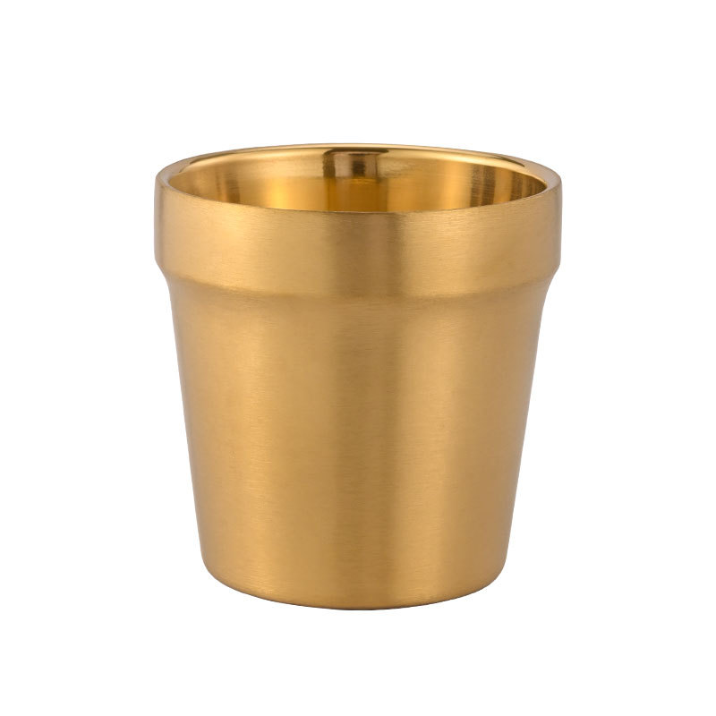Coreano 304 de acero inoxidable de doble capa de oro taza de agua barbacoa restaurante cerveza taza de té bebida taza logotipo personalizado
