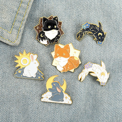 Cartoon Animal Series Badges Lovebirds Black and White Fish Rabbit Nine-Tailed Fox Shaped Enamel Pin Wholesale