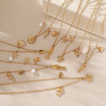 跨境欧美沙滩度假风ins风设计感海螺海星小鱼海洋系列吊坠项链女