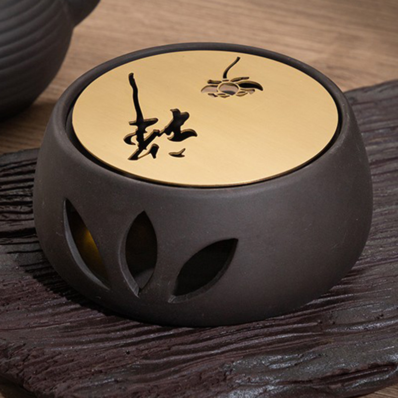 Calentador de té de cerámica calentador de té candelabro hecho a mano vela calefacción base hogar tetera té calentador con titular de la vela