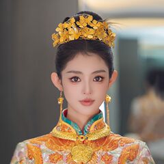 秀禾头饰新娘金色凤冠复古结婚龙凤褂发冠电镀高级感秀禾服发饰品