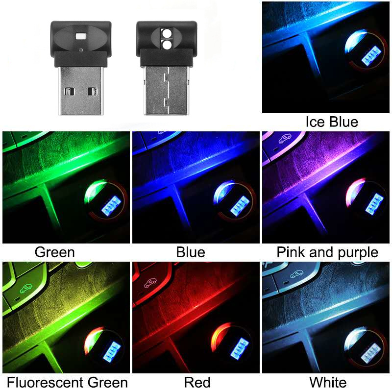 Mini usb led luces del coche luces de la atmósfera interior del coche luces decorativas iluminación de emergencia PC coche luces de colores de vapor