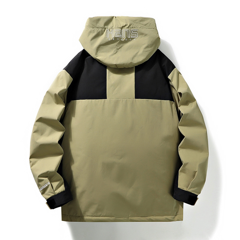 Nuovo autunno inverno antivento e impermeabile da uomo alla moda con cuciture a contrasto, giacca in caldo cotone con cappuccio da uomo_voghion.com