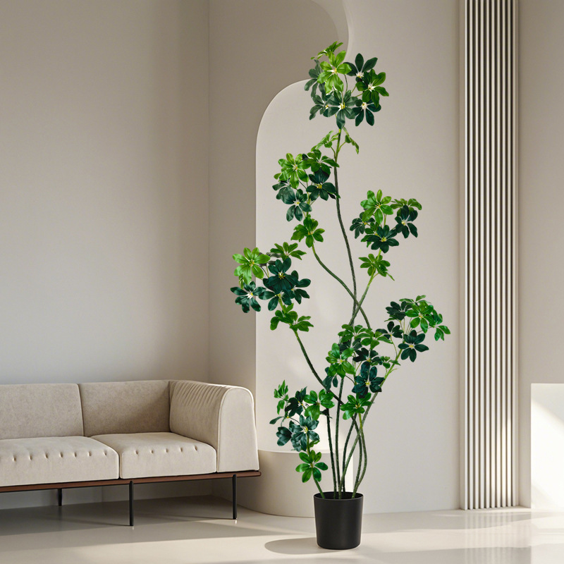 Simulación de lujo ligero de alta gama Simulación de plantas verdes Pato de madera Sala de estar interior Decoración del suelo Planta biónica en maceta Paisaje