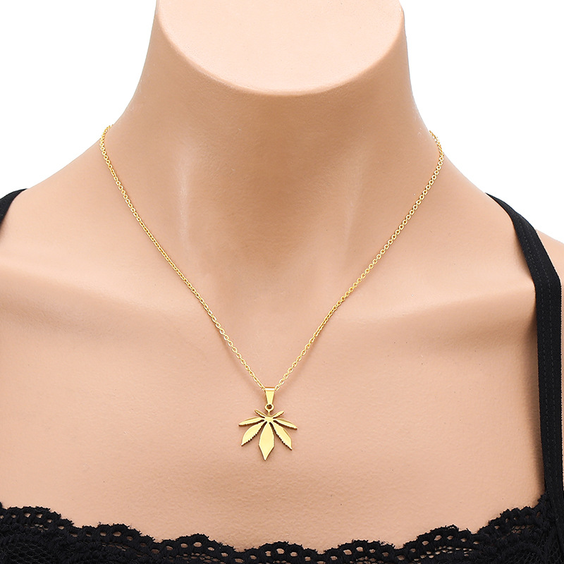 Fashion Simple Maple Leaf Pendant Retro Titanium Steel Necklace display picture 4