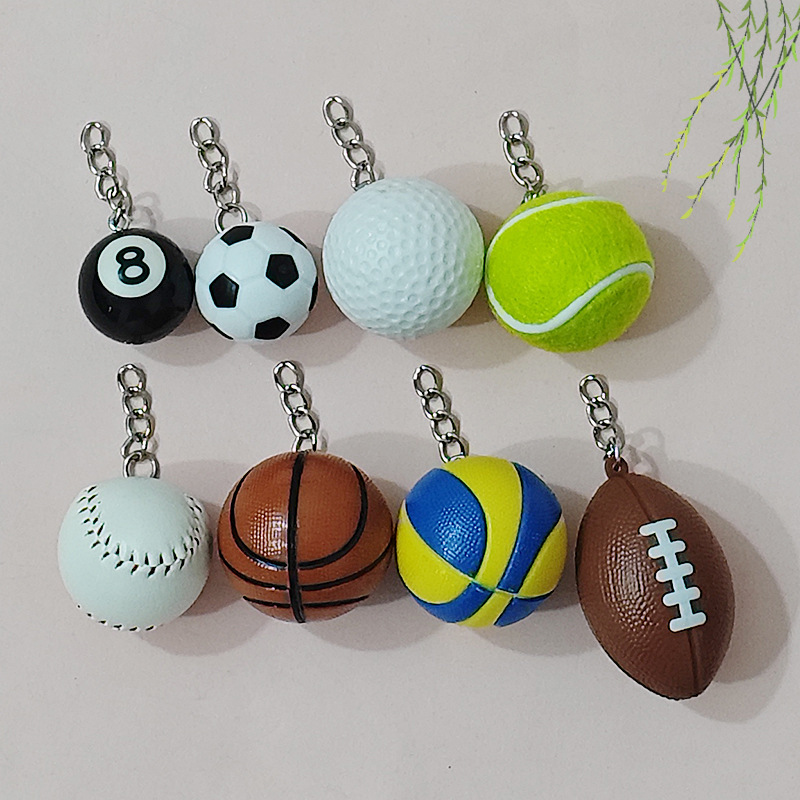 Cross-Border Sports Style Ball-Themed DIY Keychain Baseball Accessories Tennis Basketball Volleyball Football Pendant Commemorative Gift