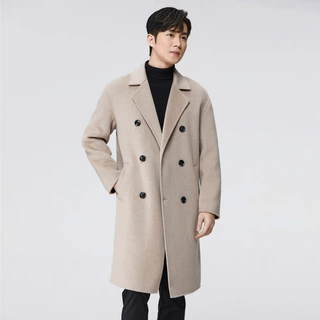 男装冬新款双排扣羊毛大衣宽松时尚双面呢羊绒大衣中长款外套潮